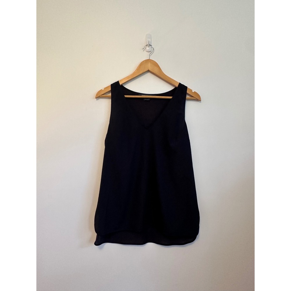French Connection Navy Blue V-Neck Mixed Media‎ Sleeveless Blouse | Size Medium